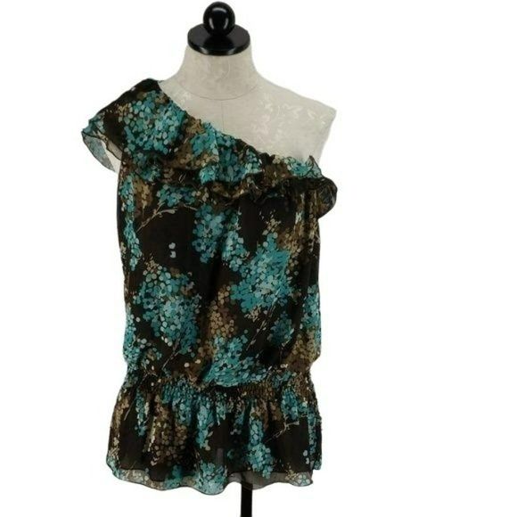 Apt. 9 Apt9 Women's Polka Dot Abstract Ruffle One Shoulder Blouse‎ Size Medium - Picture 1 of 8
